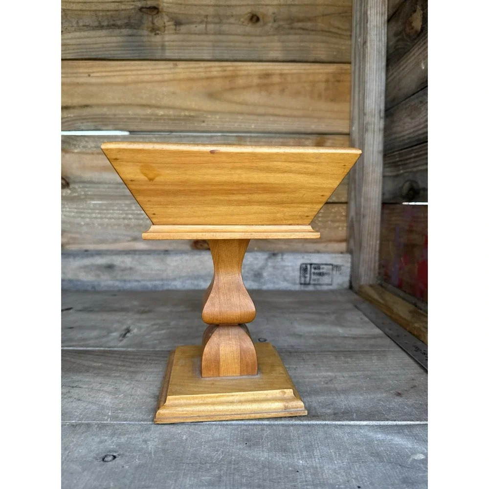 Vintage Wooden Pedestal Bowl Centerpiece MCM Square‎ Fruit Bowl /Candy Dish